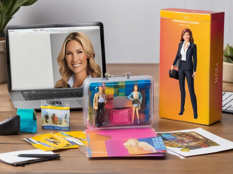 Action figure de colaboradora na caixa de colecionador