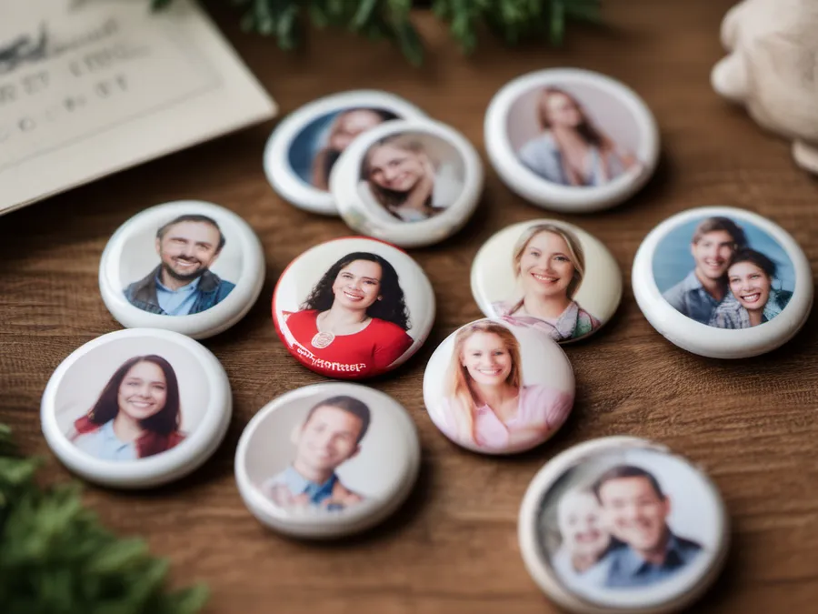 Bottons com fotos dos colaboradores