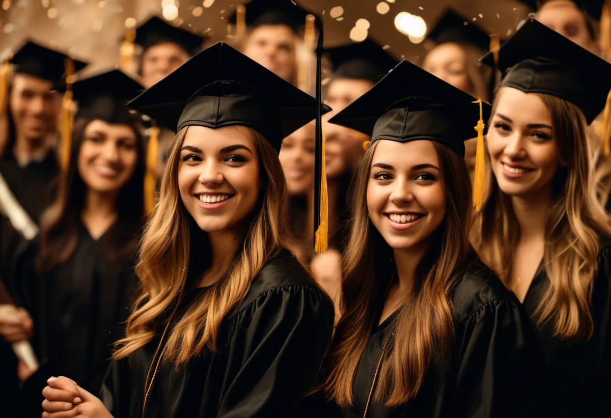 de formandos de beca e capelo comemorando no baile de formatura